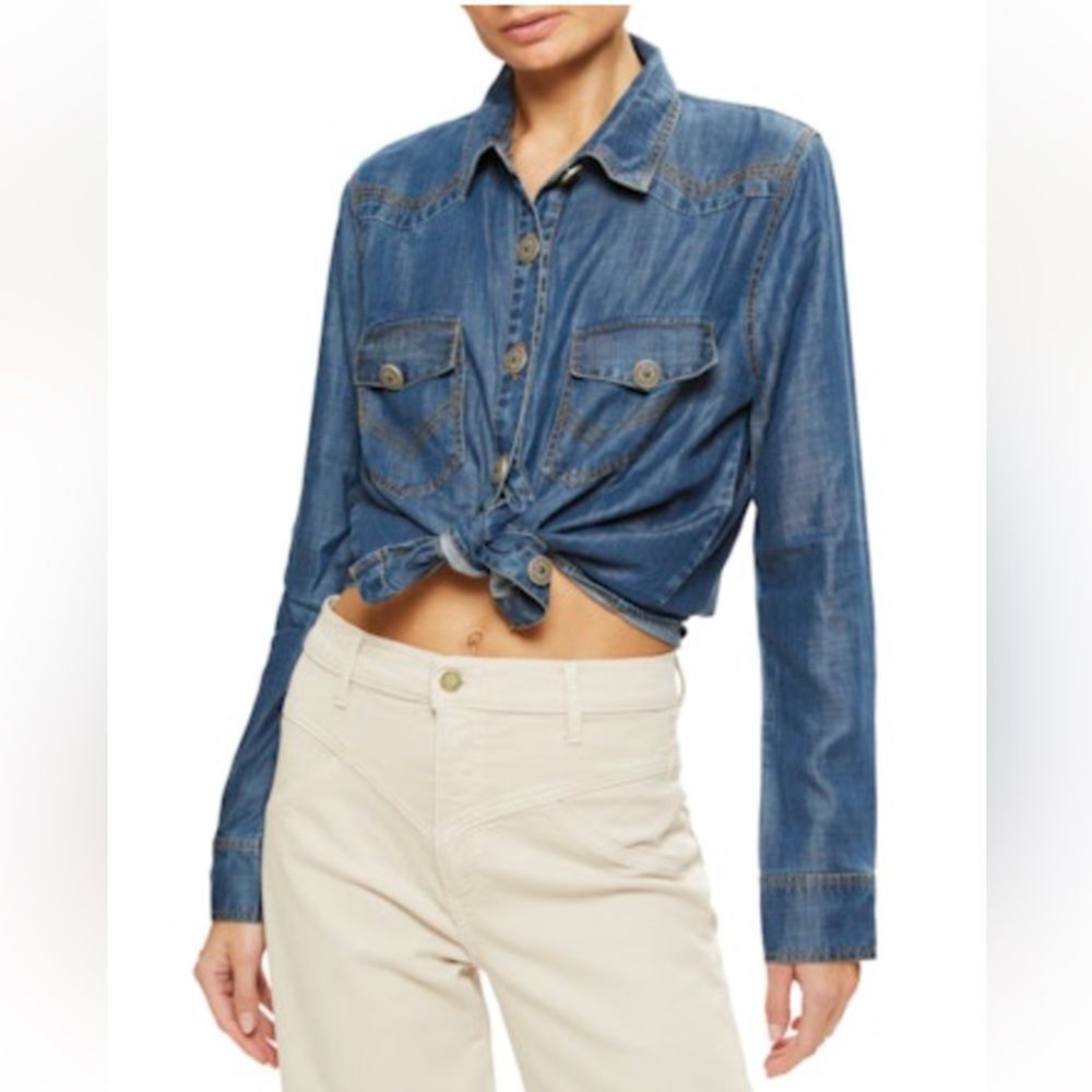 RAMY Brook juniper button Down top denim blue size Small NWT in packaging